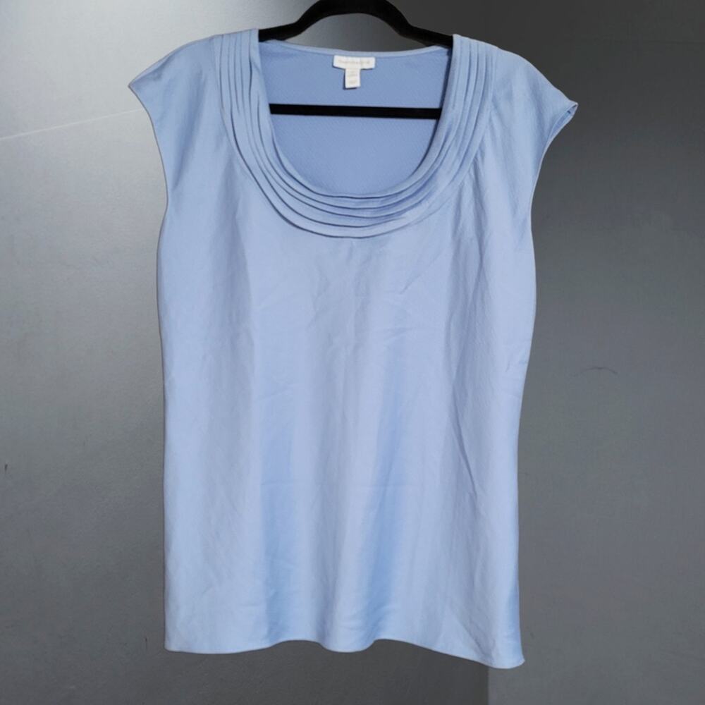 Y2K Charter Club Blue Ruched Scoop Neckline Cap Sleeve Blouse Top Size 12